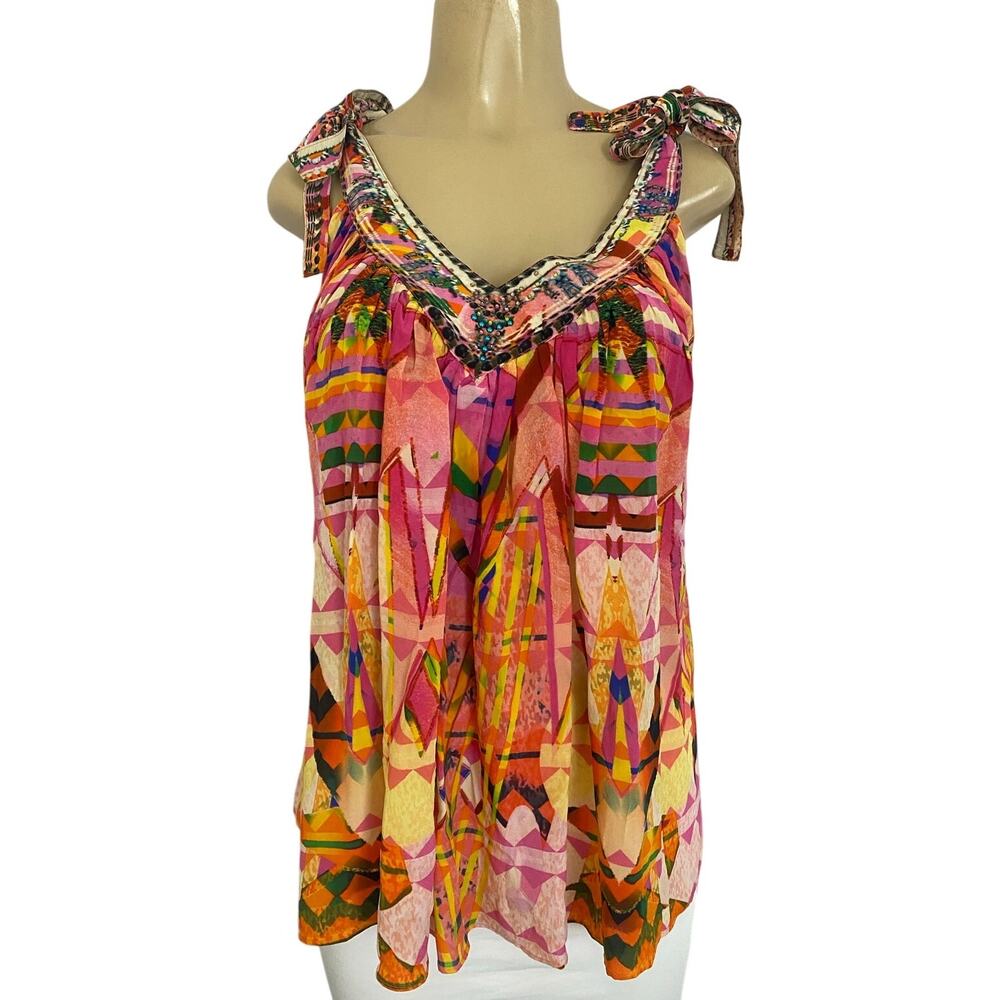 Camilla MAZE Tie Shoulder Top Blouse Vintage Silk Swarovski 2011 Labyrinth OS